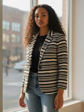 LOFT Black and White Striped Size M Blazer Size NWT